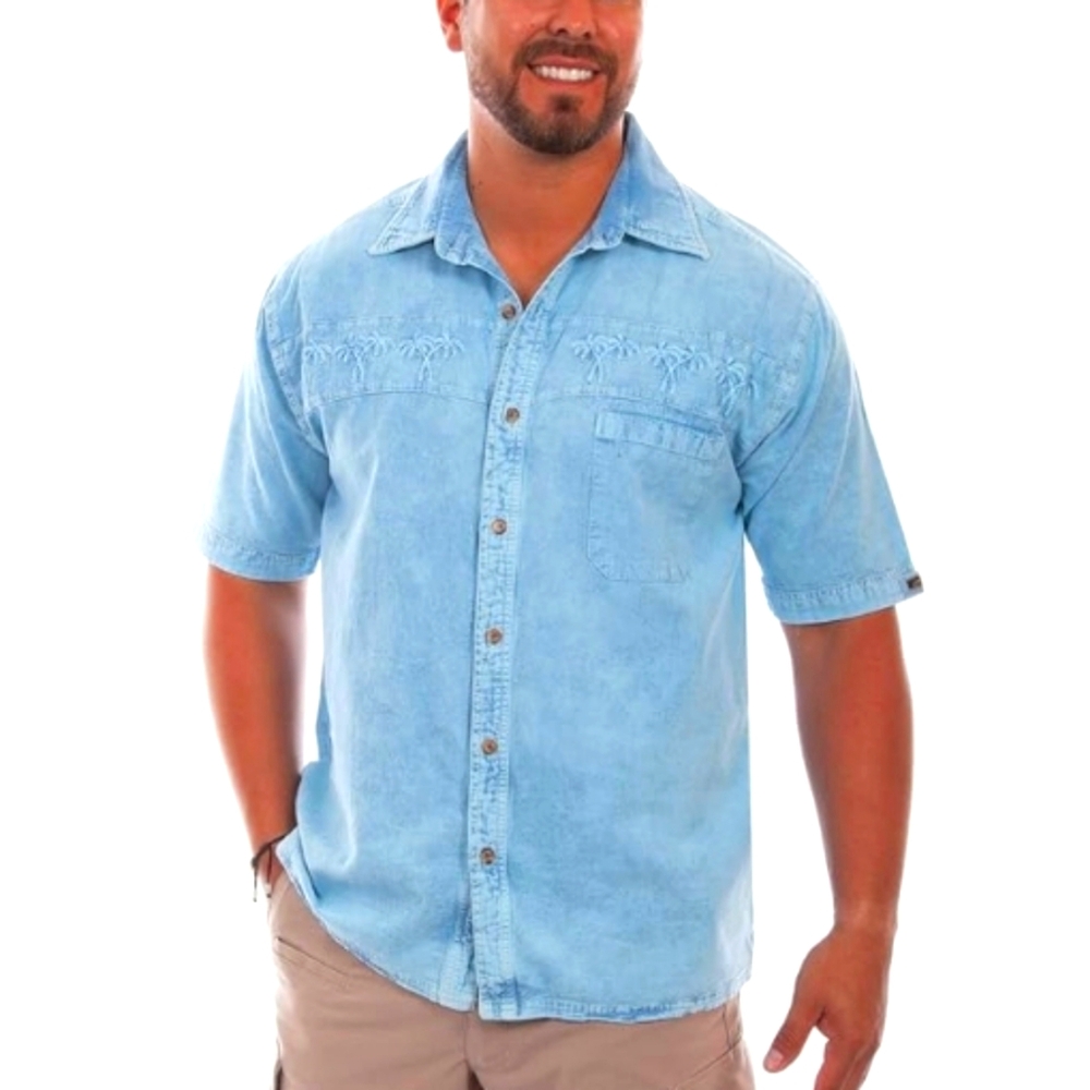 Scully mens Western In Sky Blue With Embroidered Palm Trees Size XXL